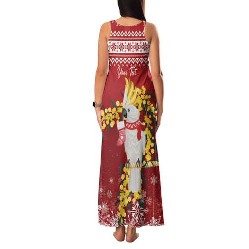 Australia Sulphur-crested Cockatoo Christmas Personalised Family Matching Tank Maxi Dress and Hawaiian Shirt Aussie Golden Wattle Merry Xmas
