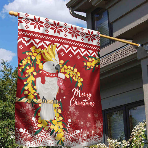 Australia Sulphur-crested Cockatoo Christmas Garden Flag Aussie Golden Wattle Merry Xmas