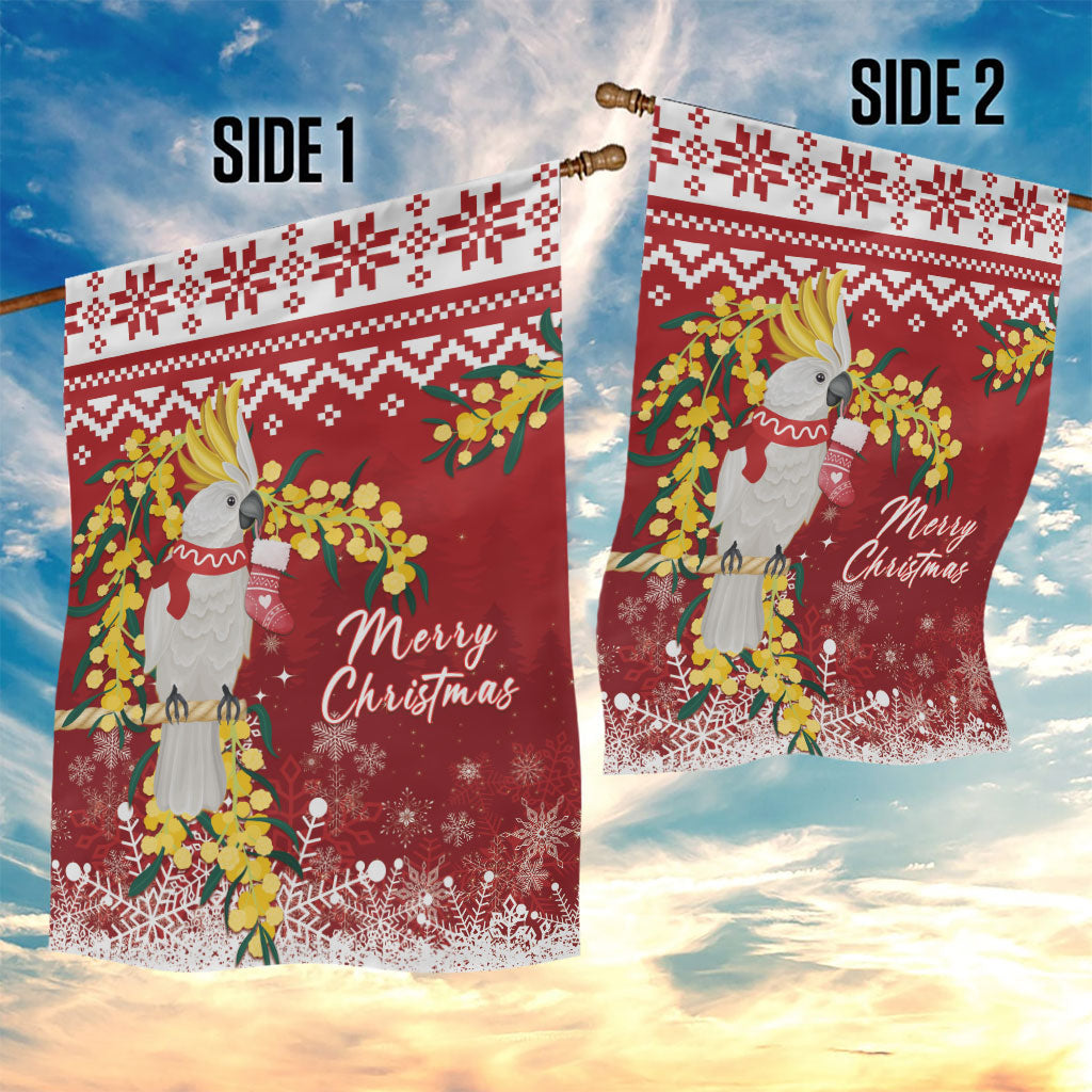 Australia Sulphur-crested Cockatoo Christmas Garden Flag Aussie Golden Wattle Merry Xmas