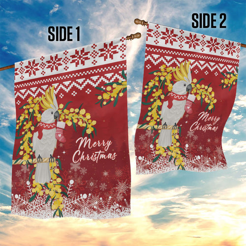 Australia Sulphur-crested Cockatoo Christmas Garden Flag Aussie Golden Wattle Merry Xmas