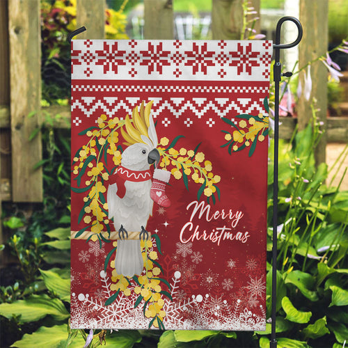 Australia Sulphur-crested Cockatoo Christmas Garden Flag Aussie Golden Wattle Merry Xmas