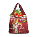 Australia Sulphur-crested Cockatoo Christmas Grocery Bag Aussie Golden Wattle Merry Xmas