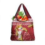 Australia Sulphur-crested Cockatoo Christmas Grocery Bag Aussie Golden Wattle Merry Xmas