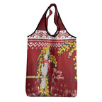 Australia Sulphur-crested Cockatoo Christmas Grocery Bag Aussie Golden Wattle Merry Xmas