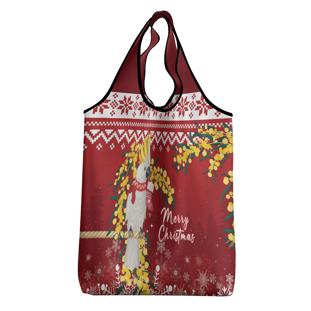 Australia Sulphur-crested Cockatoo Christmas Grocery Bag Aussie Golden Wattle Merry Xmas