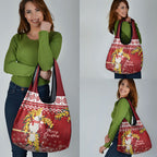 Australia Sulphur-crested Cockatoo Christmas Grocery Bag Aussie Golden Wattle Merry Xmas