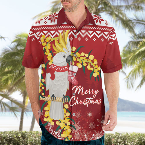 Australia Sulphur-crested Cockatoo Christmas Personalised Hawaiian Shirt Aussie Golden Wattle Merry Xmas