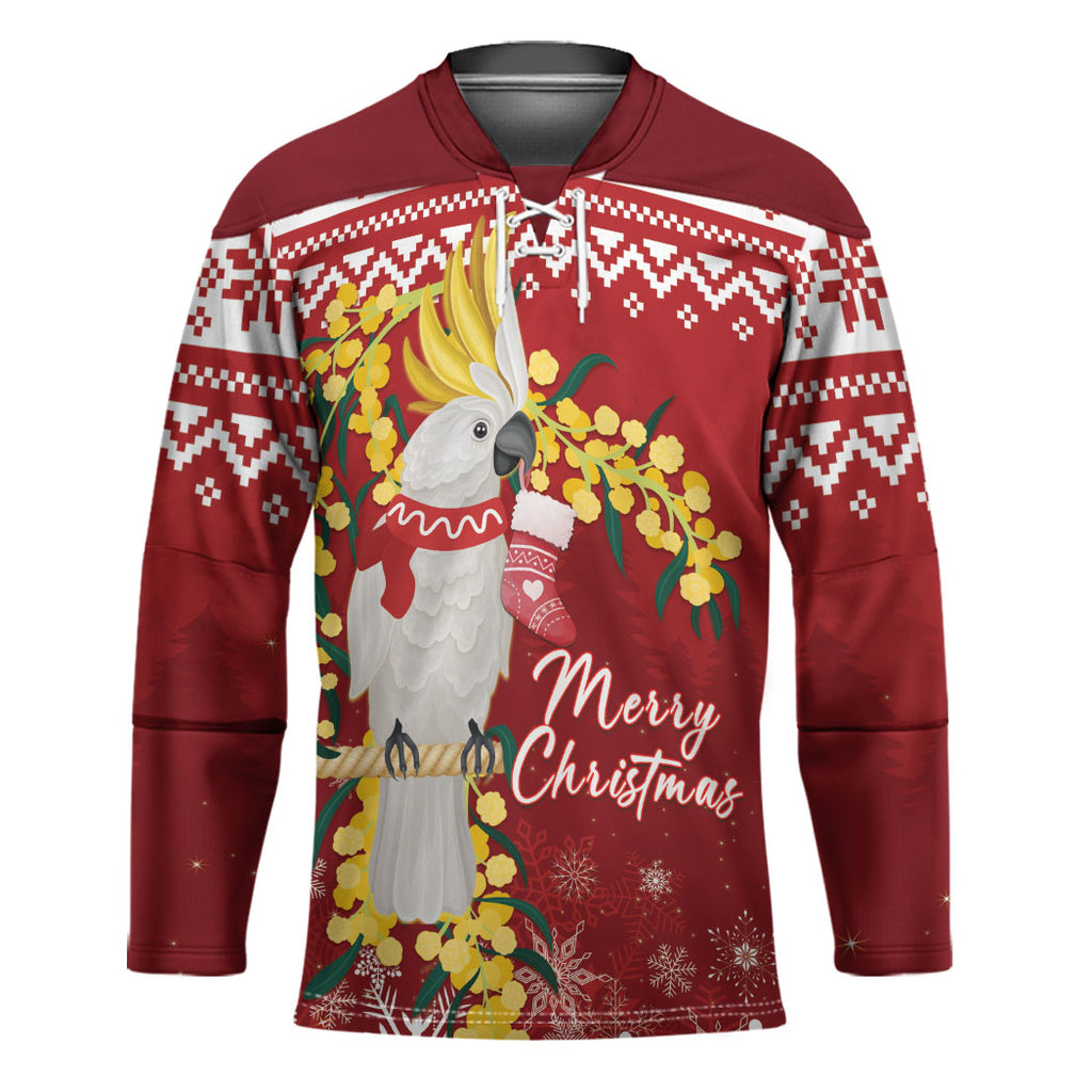 Australia Sulphur-crested Cockatoo Christmas Personalised Hockey Jersey Aussie Golden Wattle Merry Xmas