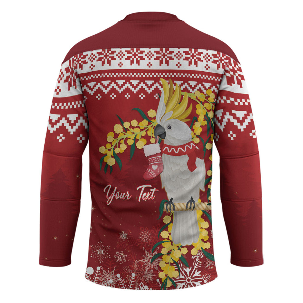 Australia Sulphur-crested Cockatoo Christmas Personalised Hockey Jersey Aussie Golden Wattle Merry Xmas