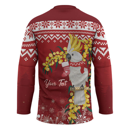 Australia Sulphur-crested Cockatoo Christmas Personalised Hockey Jersey Aussie Golden Wattle Merry Xmas
