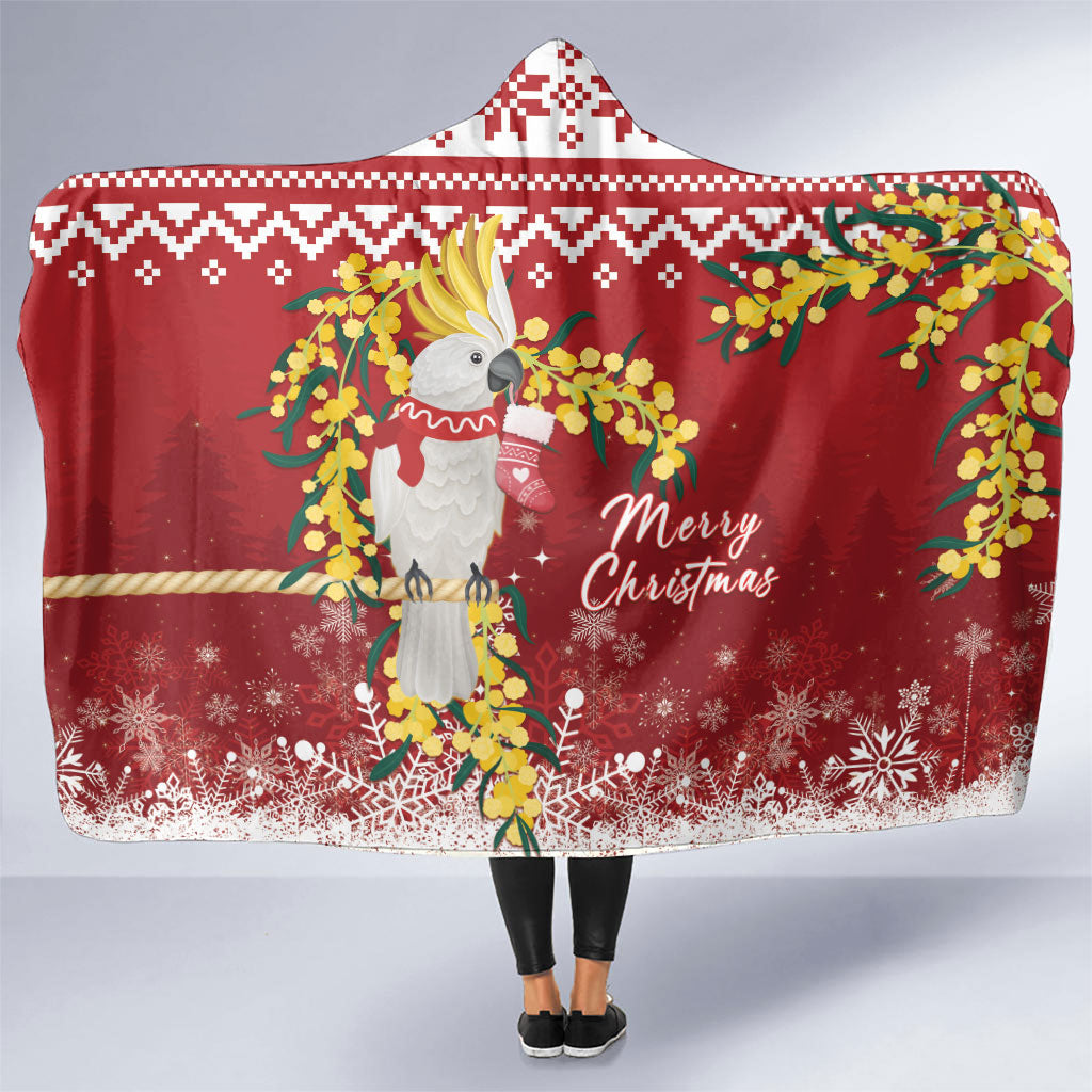 Australia Sulphur-crested Cockatoo Christmas Hooded Blanket Aussie Golden Wattle Merry Xmas