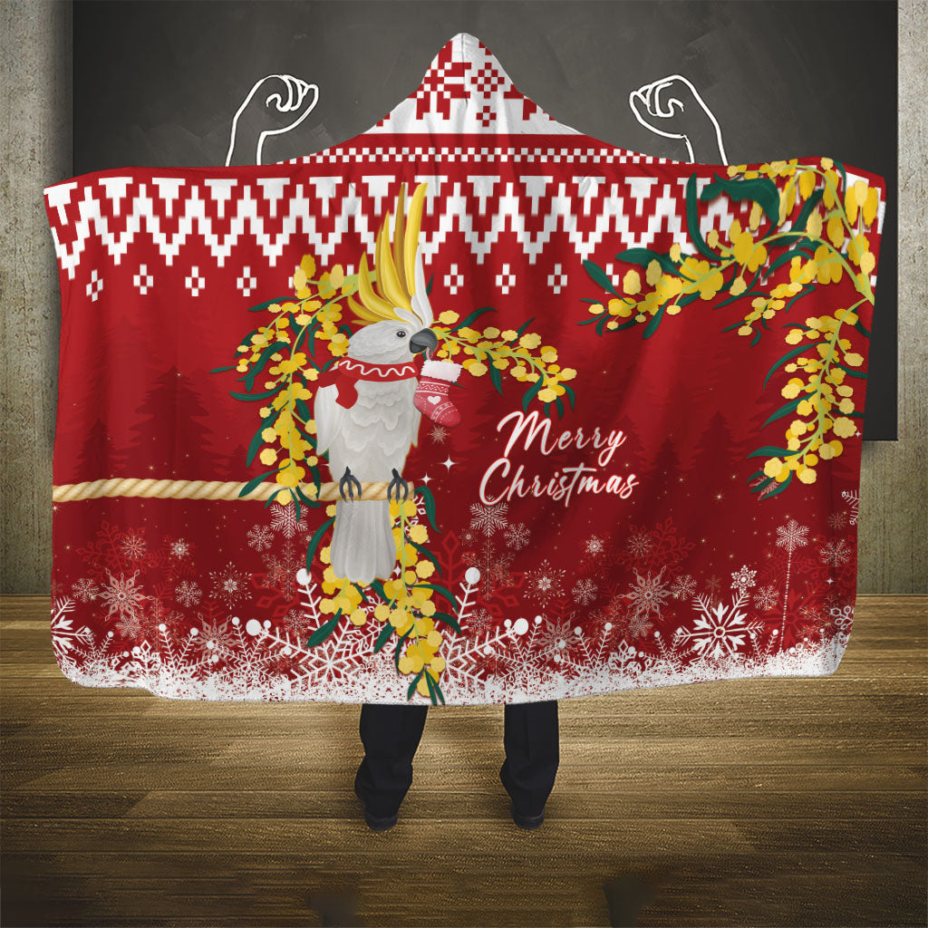 Australia Sulphur-crested Cockatoo Christmas Hooded Blanket Aussie Golden Wattle Merry Xmas