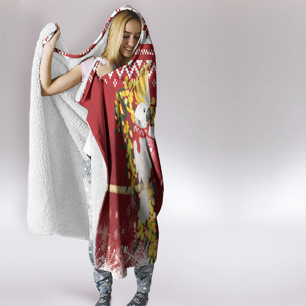 Australia Sulphur-crested Cockatoo Christmas Hooded Blanket Aussie Golden Wattle Merry Xmas