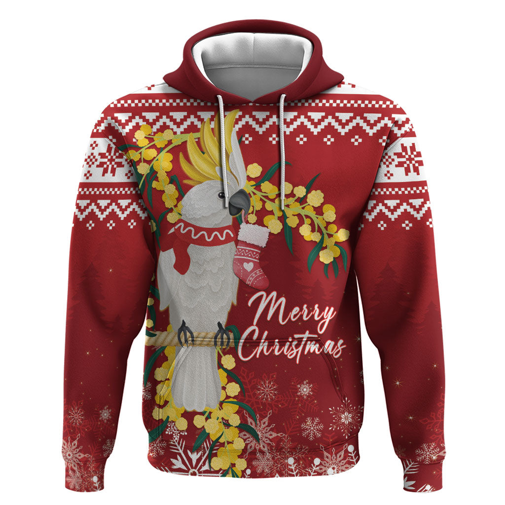 Australia Sulphur-crested Cockatoo Christmas Personalised Hoodie Aussie Golden Wattle Merry Xmas