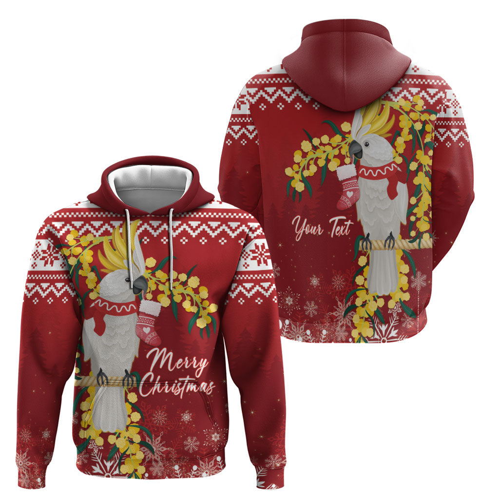 Australia Sulphur-crested Cockatoo Christmas Personalised Hoodie Aussie Golden Wattle Merry Xmas