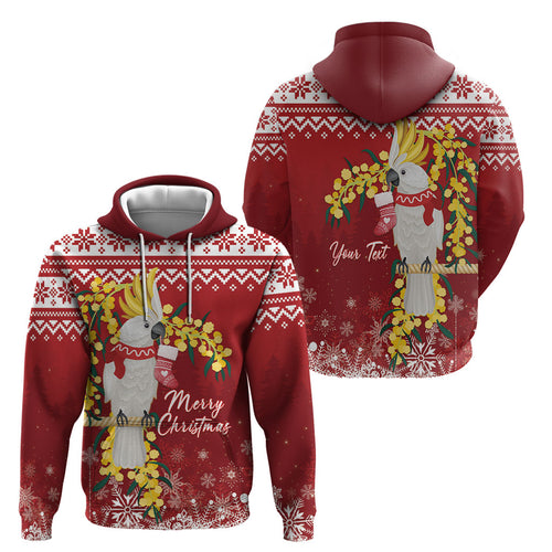 Australia Sulphur-crested Cockatoo Christmas Personalised Hoodie Aussie Golden Wattle Merry Xmas