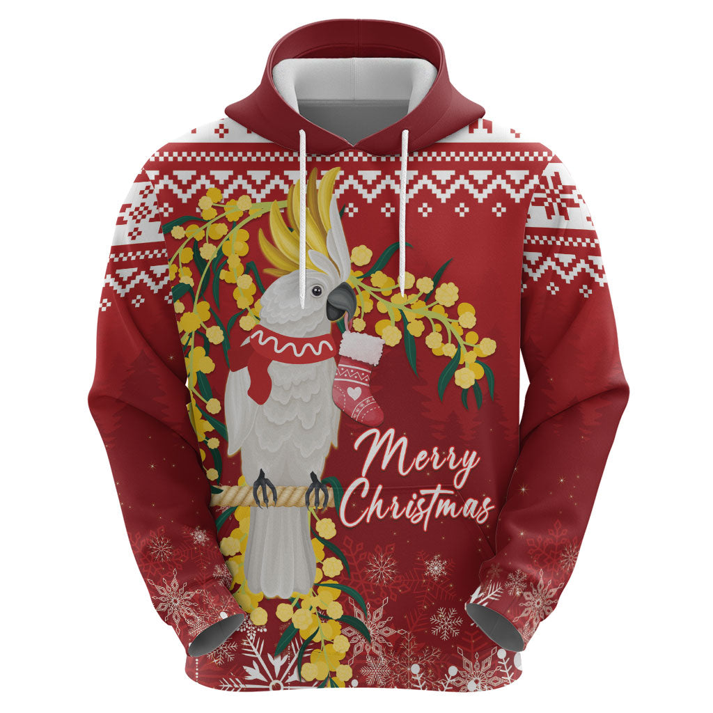 Australia Sulphur-crested Cockatoo Christmas Personalised Hoodie Aussie Golden Wattle Merry Xmas
