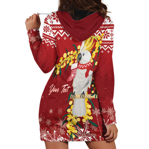 Australia Sulphur-crested Cockatoo Christmas Personalised Hoodie Dress Aussie Golden Wattle Merry Xmas