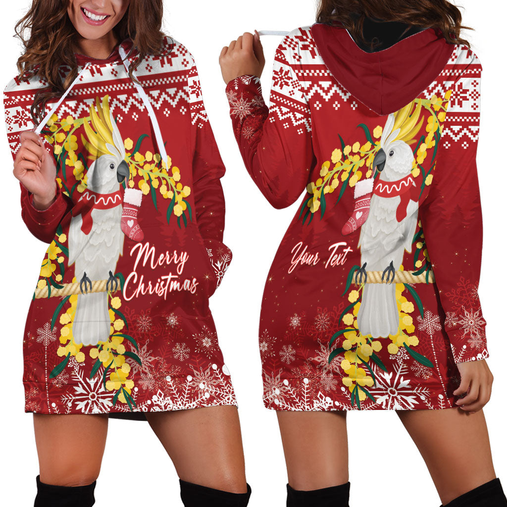 Australia Sulphur-crested Cockatoo Christmas Personalised Hoodie Dress Aussie Golden Wattle Merry Xmas