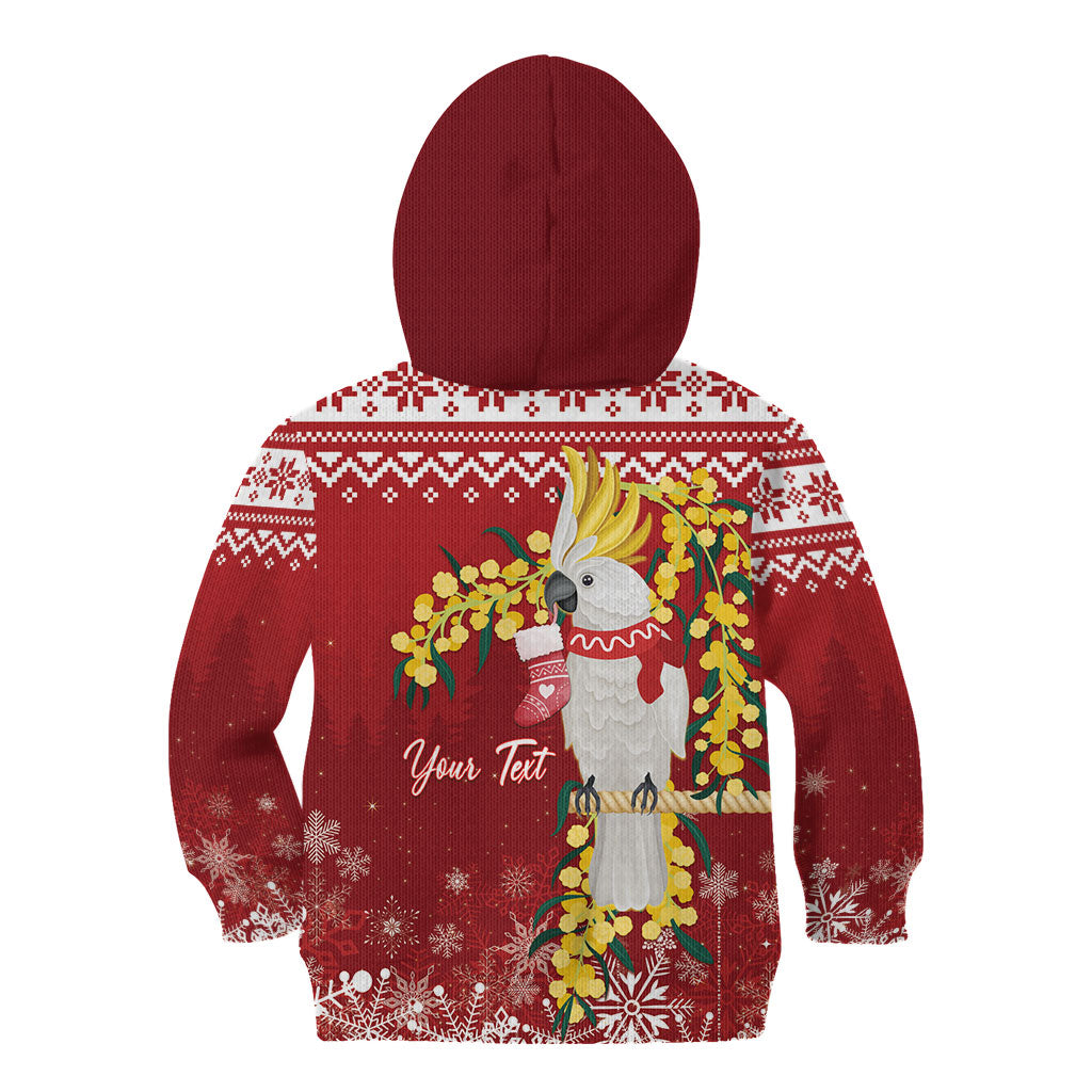 Australia Sulphur-crested Cockatoo Christmas Personalised Kid Hoodie Aussie Golden Wattle Merry Xmas