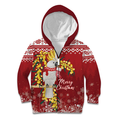 Australia Sulphur-crested Cockatoo Christmas Personalised Kid Hoodie Aussie Golden Wattle Merry Xmas