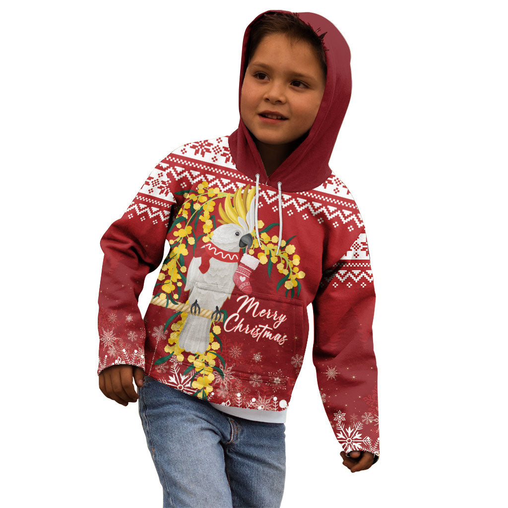 Australia Sulphur-crested Cockatoo Christmas Personalised Kid Hoodie Aussie Golden Wattle Merry Xmas