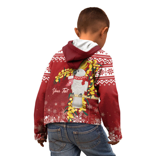 Australia Sulphur-crested Cockatoo Christmas Personalised Kid Hoodie Aussie Golden Wattle Merry Xmas