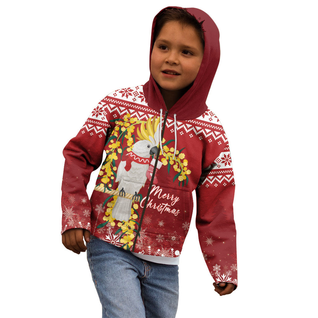 Australia Sulphur-crested Cockatoo Christmas Personalised Kid Hoodie Aussie Golden Wattle Merry Xmas