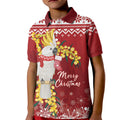 Australia Sulphur-crested Cockatoo Christmas Personalised Kid Polo Shirt Aussie Golden Wattle Merry Xmas