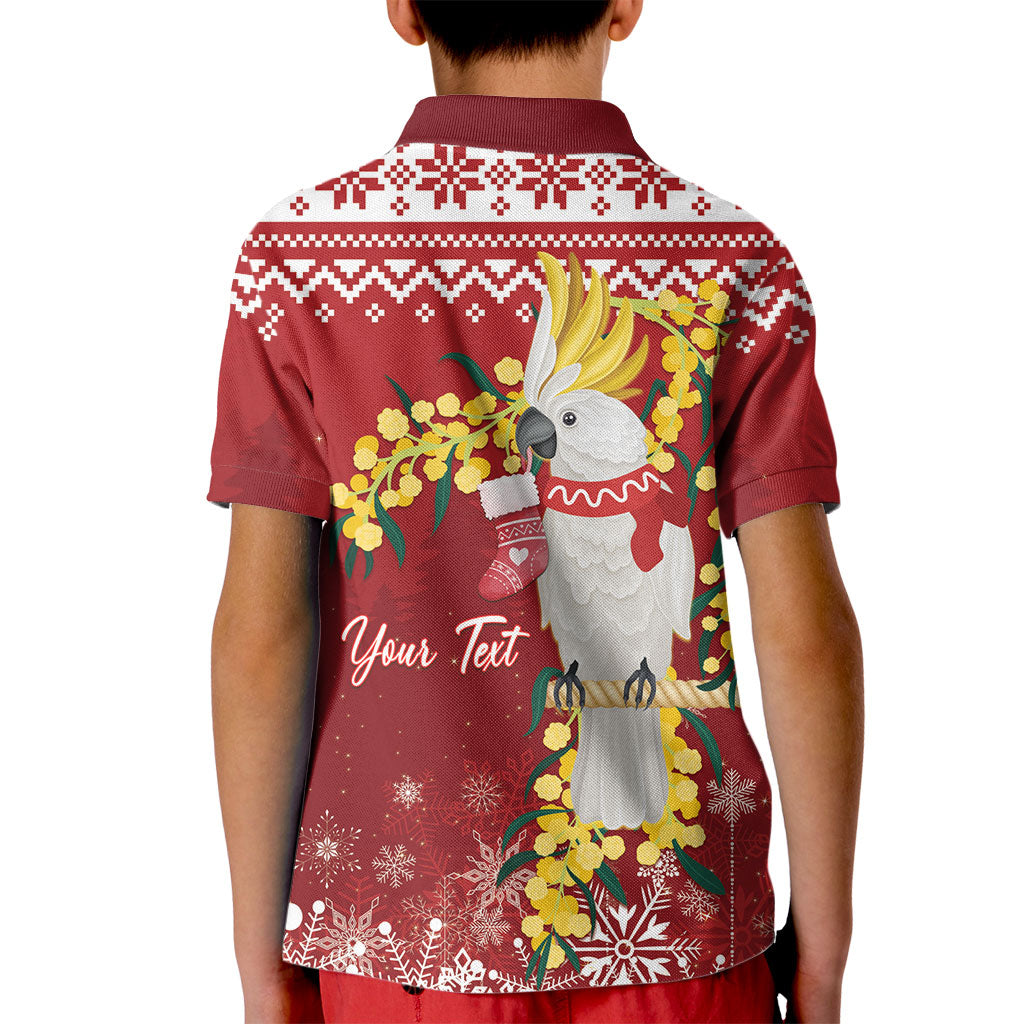 Australia Sulphur-crested Cockatoo Christmas Personalised Kid Polo Shirt Aussie Golden Wattle Merry Xmas