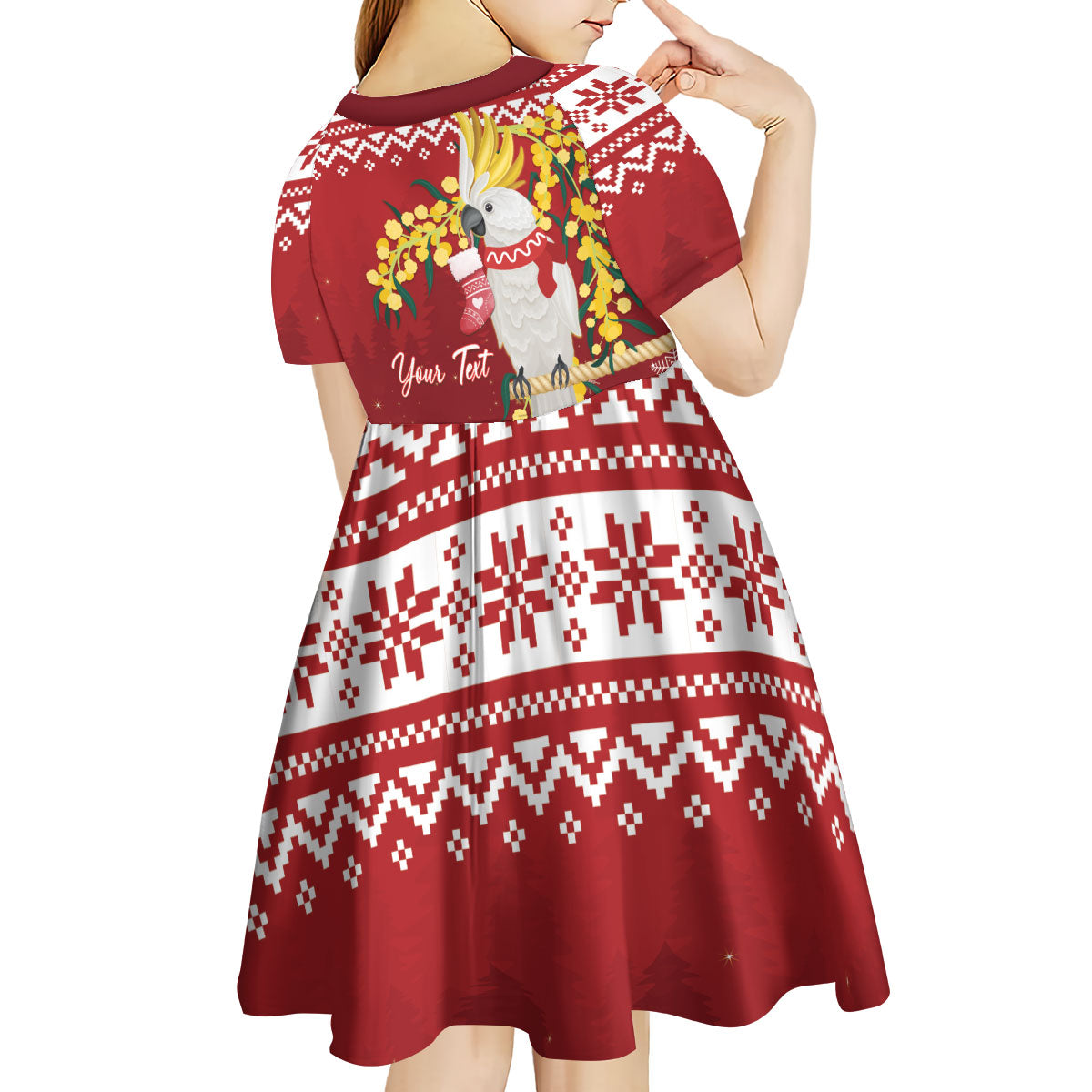 Australia Sulphur-crested Cockatoo Christmas Personalised Kid Short Sleeve Dress Aussie Golden Wattle Merry Xmas
