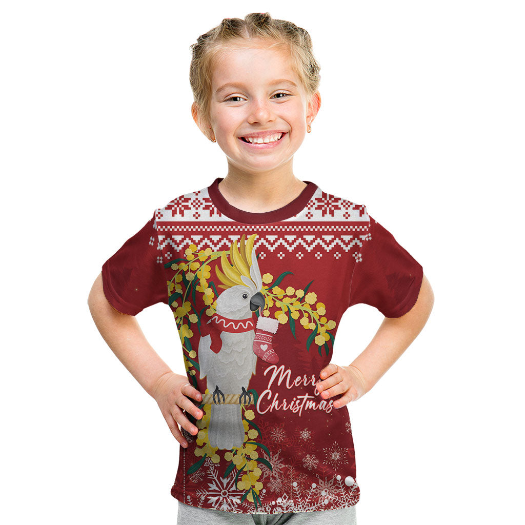 Australia Sulphur-crested Cockatoo Christmas Personalised Kid T Shirt Aussie Golden Wattle Merry Xmas