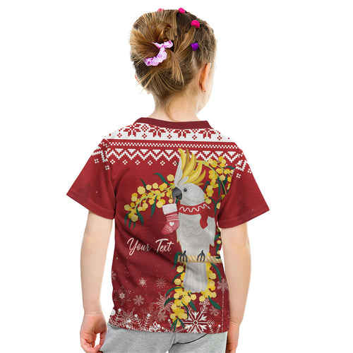 Australia Sulphur-crested Cockatoo Christmas Personalised Kid T Shirt Aussie Golden Wattle Merry Xmas