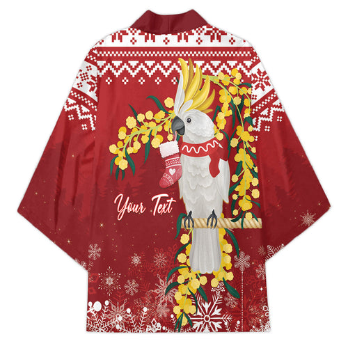 Australia Sulphur-crested Cockatoo Christmas Personalised Kimono Aussie Golden Wattle Merry Xmas