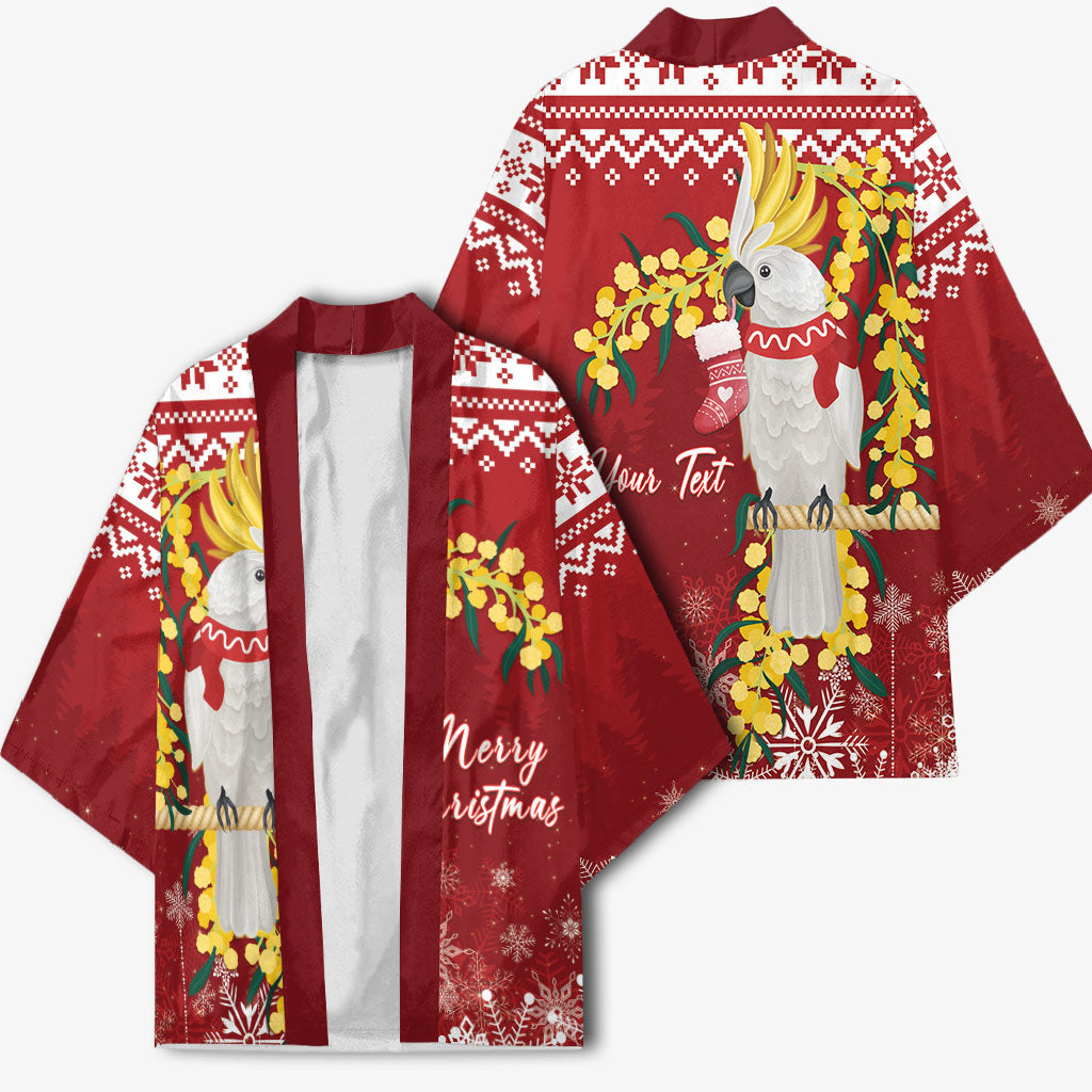 Australia Sulphur-crested Cockatoo Christmas Personalised Kimono Aussie Golden Wattle Merry Xmas