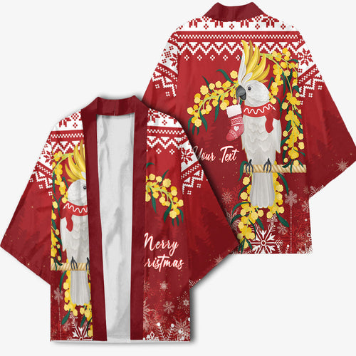 Australia Sulphur-crested Cockatoo Christmas Personalised Kimono Aussie Golden Wattle Merry Xmas
