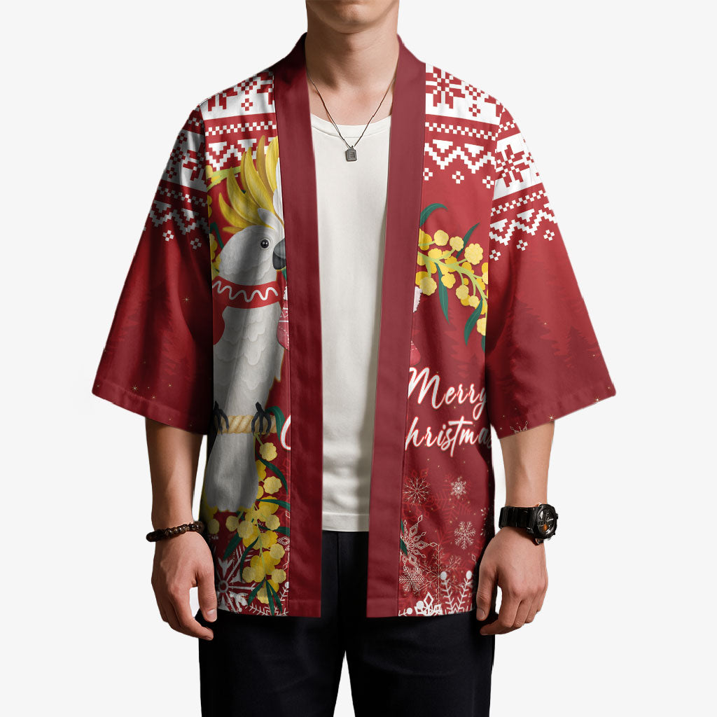 Australia Sulphur-crested Cockatoo Christmas Personalised Kimono Aussie Golden Wattle Merry Xmas