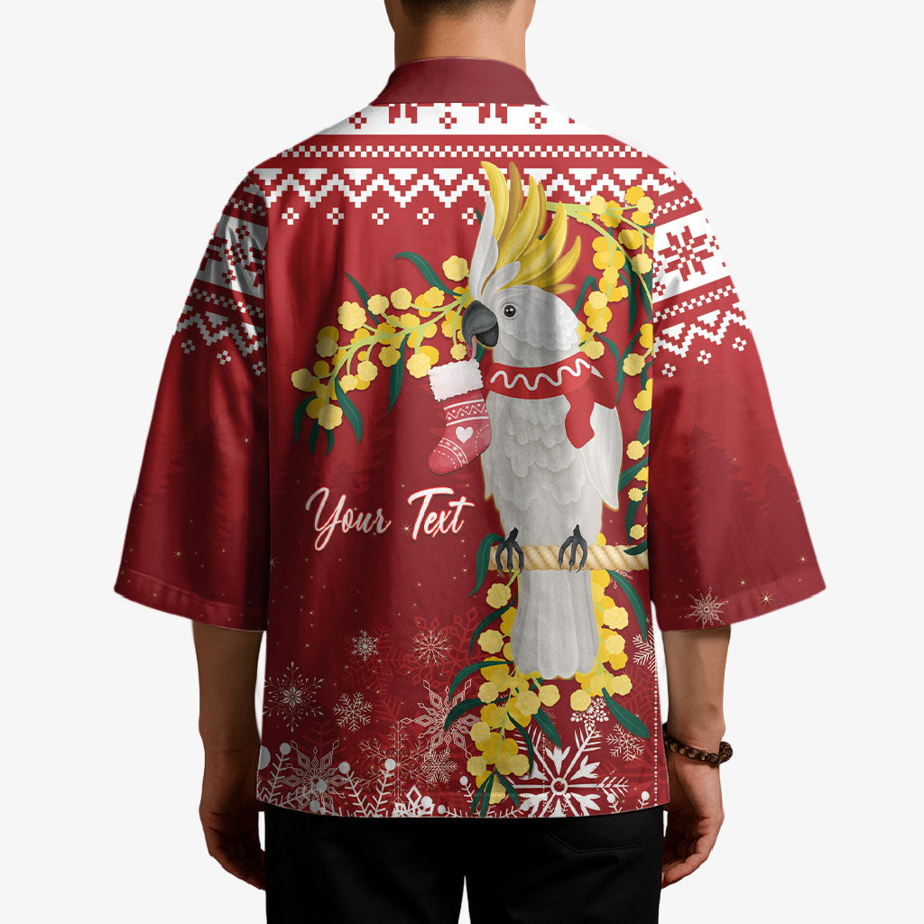Australia Sulphur-crested Cockatoo Christmas Personalised Kimono Aussie Golden Wattle Merry Xmas