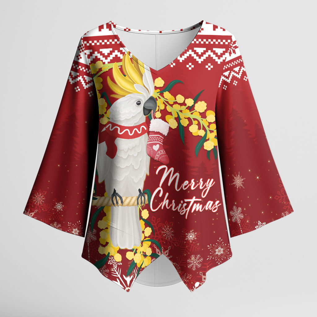 Australia Sulphur-crested Cockatoo Christmas Personalised Kimono Sleeve Blouse Aussie Golden Wattle Merry Xmas
