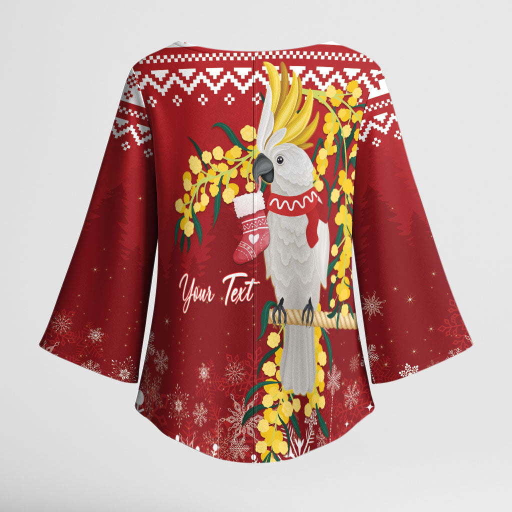 Australia Sulphur-crested Cockatoo Christmas Personalised Kimono Sleeve Blouse Aussie Golden Wattle Merry Xmas