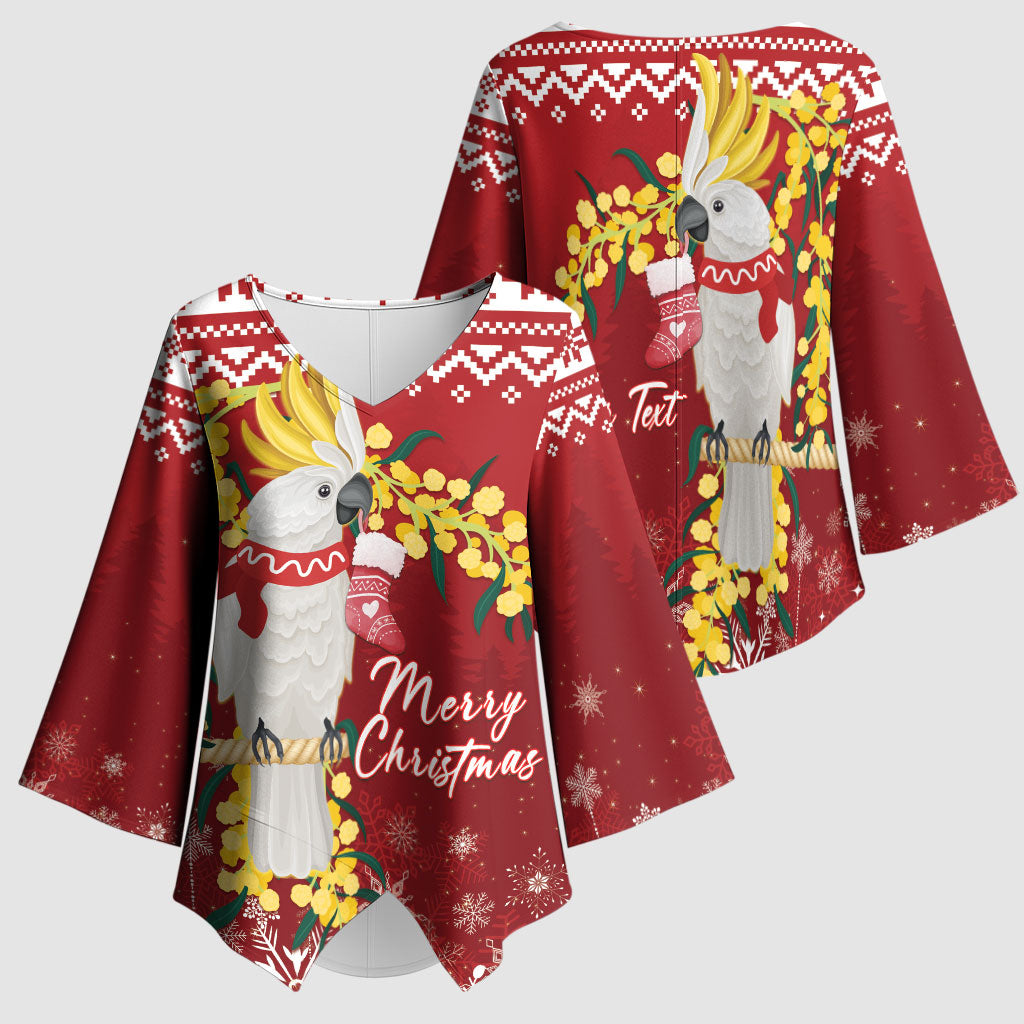 Australia Sulphur-crested Cockatoo Christmas Personalised Kimono Sleeve Blouse Aussie Golden Wattle Merry Xmas