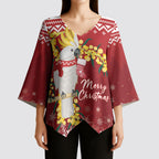 Australia Sulphur-crested Cockatoo Christmas Personalised Kimono Sleeve Blouse Aussie Golden Wattle Merry Xmas