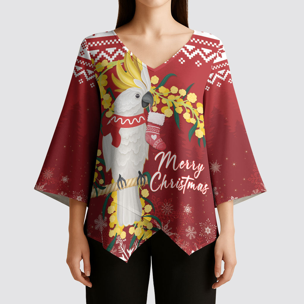 Australia Sulphur-crested Cockatoo Christmas Personalised Kimono Sleeve Blouse Aussie Golden Wattle Merry Xmas
