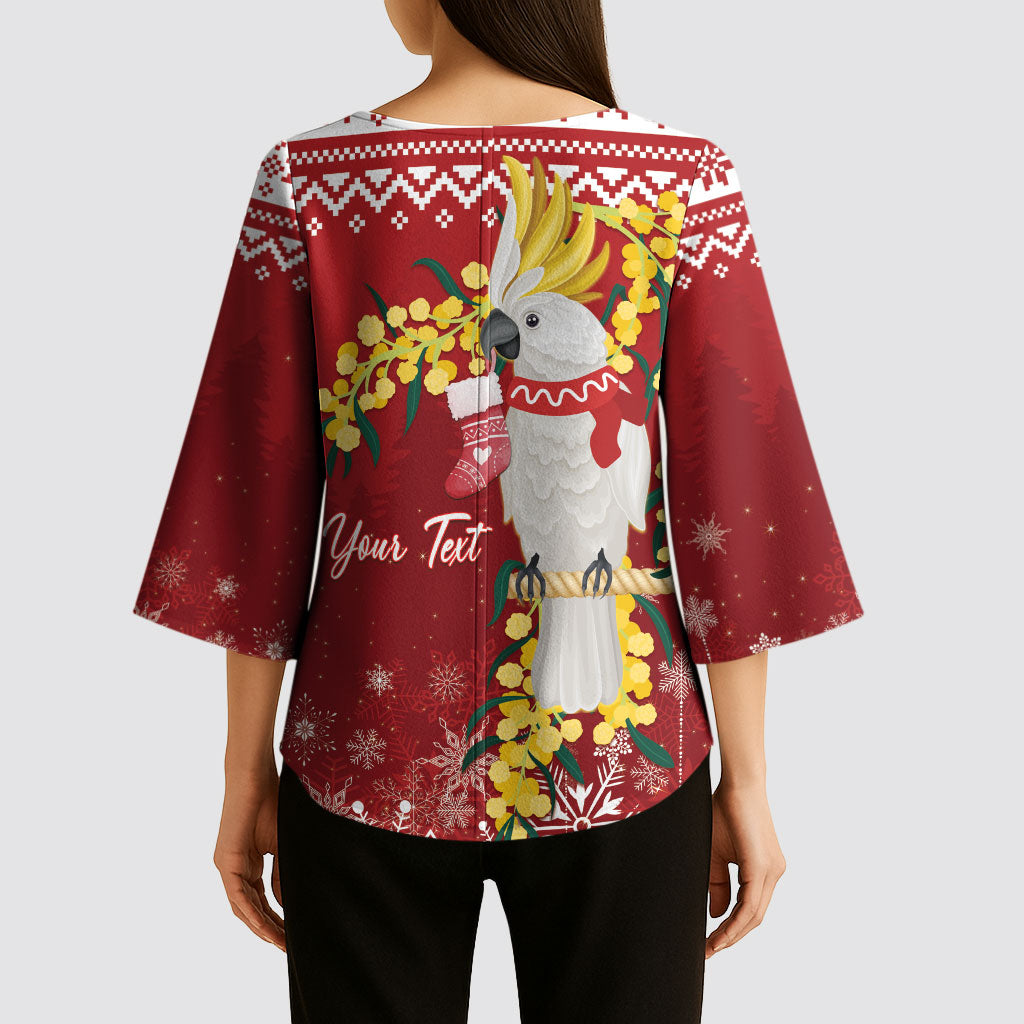 Australia Sulphur-crested Cockatoo Christmas Personalised Kimono Sleeve Blouse Aussie Golden Wattle Merry Xmas