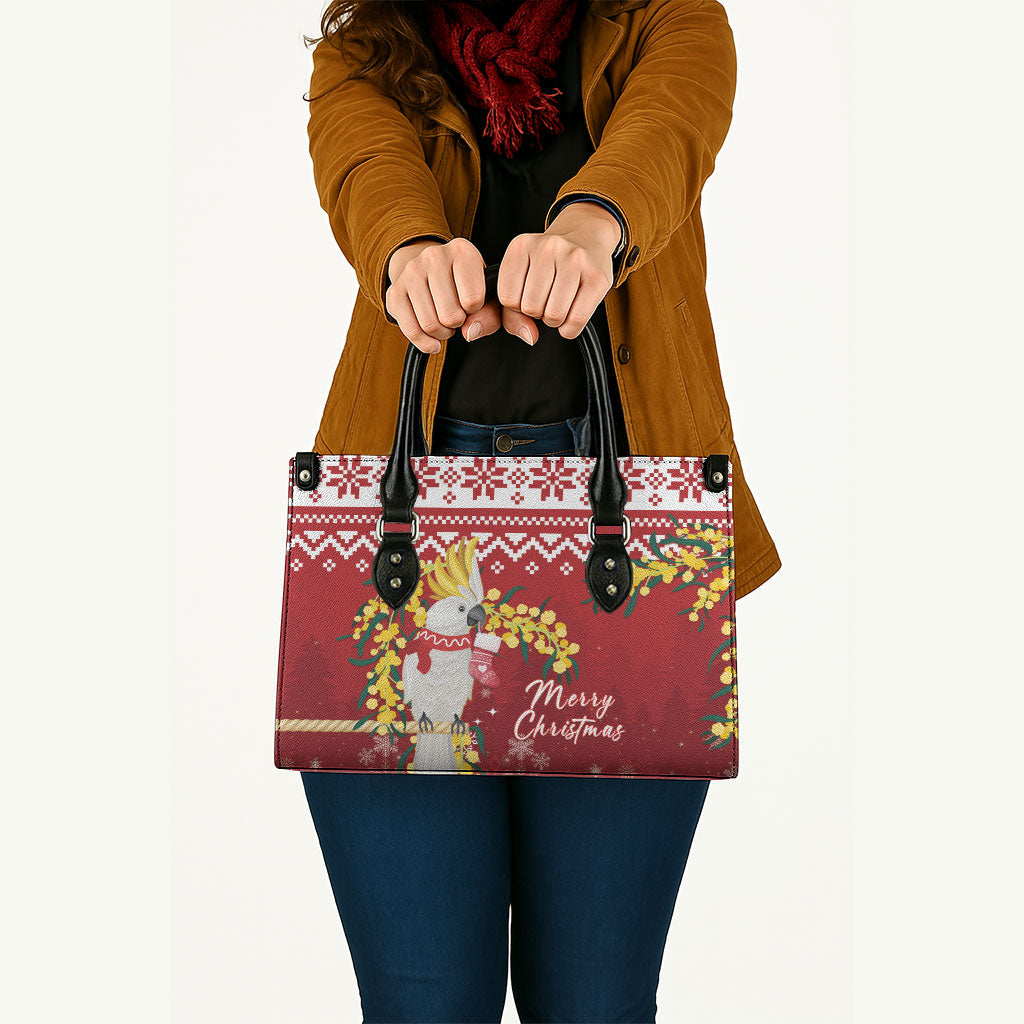 Australia Sulphur-crested Cockatoo Christmas Leather Bag Aussie Golden Wattle Merry Xmas