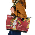 Australia Sulphur-crested Cockatoo Christmas Leather Tote Bag Aussie Golden Wattle Merry Xmas