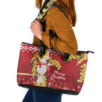 Australia Sulphur-crested Cockatoo Christmas Leather Tote Bag Aussie Golden Wattle Merry Xmas
