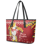 Australia Sulphur-crested Cockatoo Christmas Leather Tote Bag Aussie Golden Wattle Merry Xmas