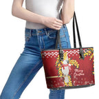 Australia Sulphur-crested Cockatoo Christmas Leather Tote Bag Aussie Golden Wattle Merry Xmas