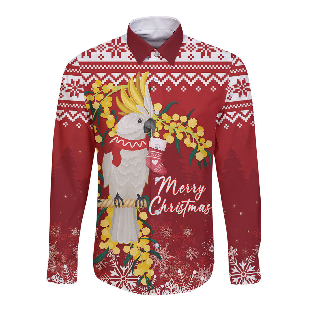 Australia Sulphur-crested Cockatoo Christmas Personalised Long Sleeve Button Shirt Aussie Golden Wattle Merry Xmas